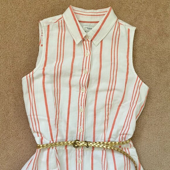 J. Crew Women's 2 Sleeveless Shirt Dress Button White Red Striped Knee Length - Picture 2 of 11